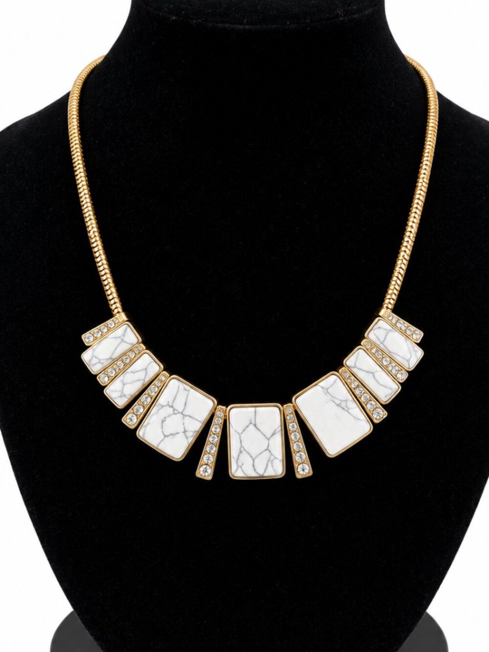 The Limited Gold Tone White Marble Look Rhinestone Statement Necklace